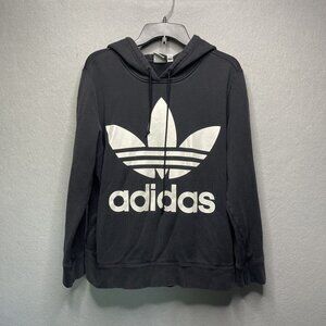 Adidas Womens Black Hoodie Sweatshirt Large Trefoil Logo Cotton Blend L